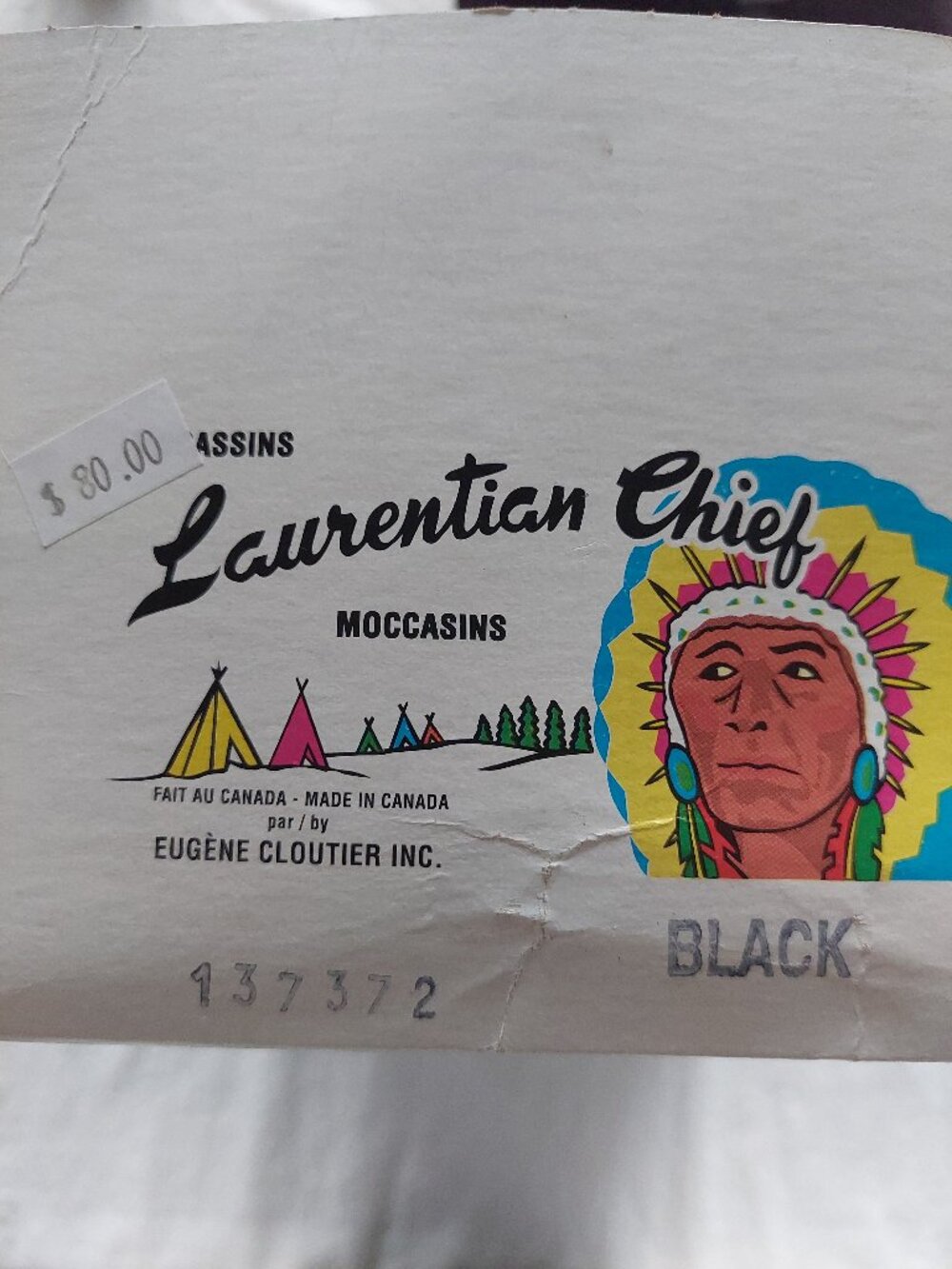 Vintage Laurentian Chief Moccasins Size 5, by Eugene Cloutier of Quebec Black
